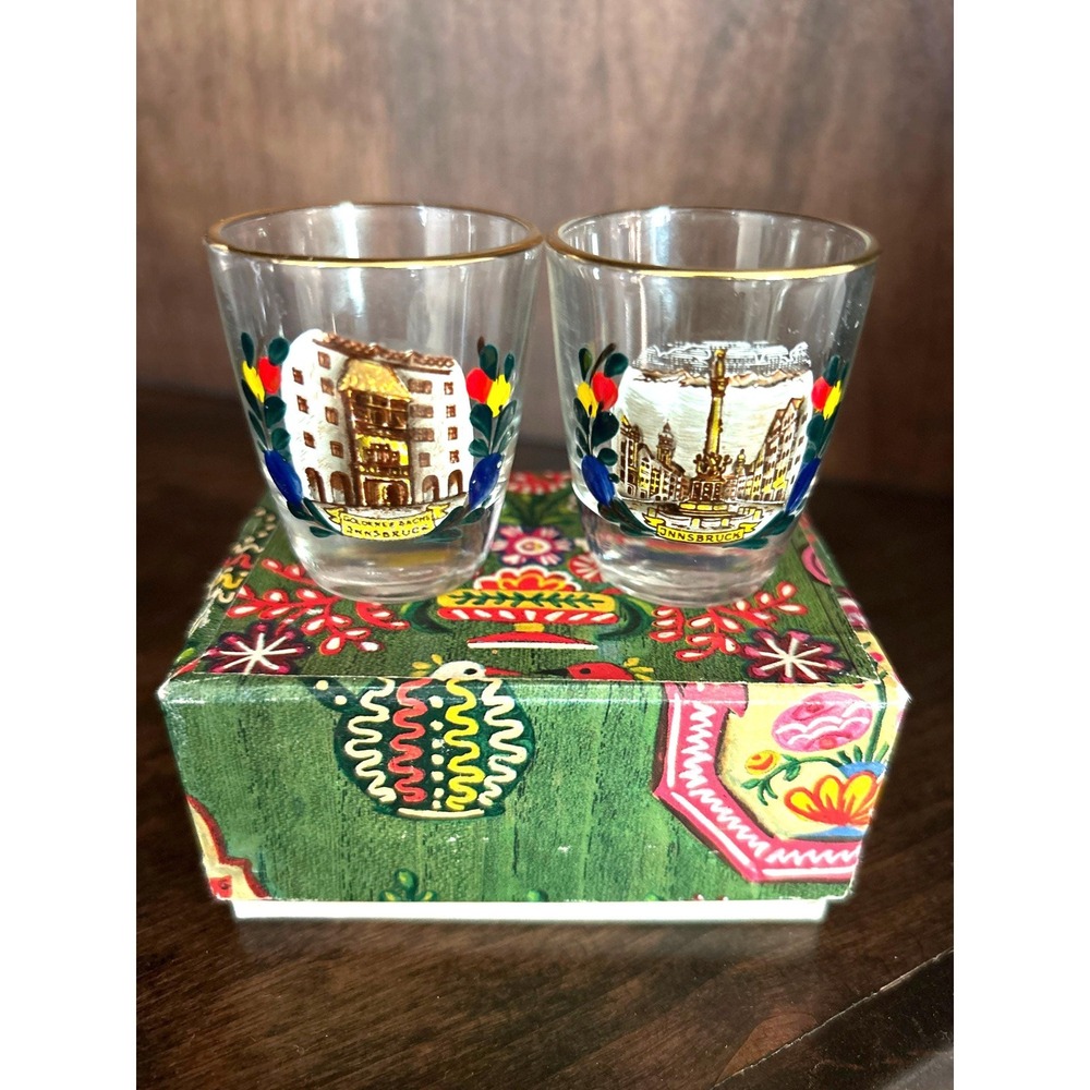 Vintage Set Souvenir Shot Glasses Innsbruck Austria Site Of Winter Olympics 1960